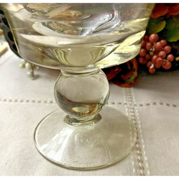 Tiffin Glass Lidded Candy Dish with Gold Engraved Flowers – 9” Tall - Picture 3 of 7